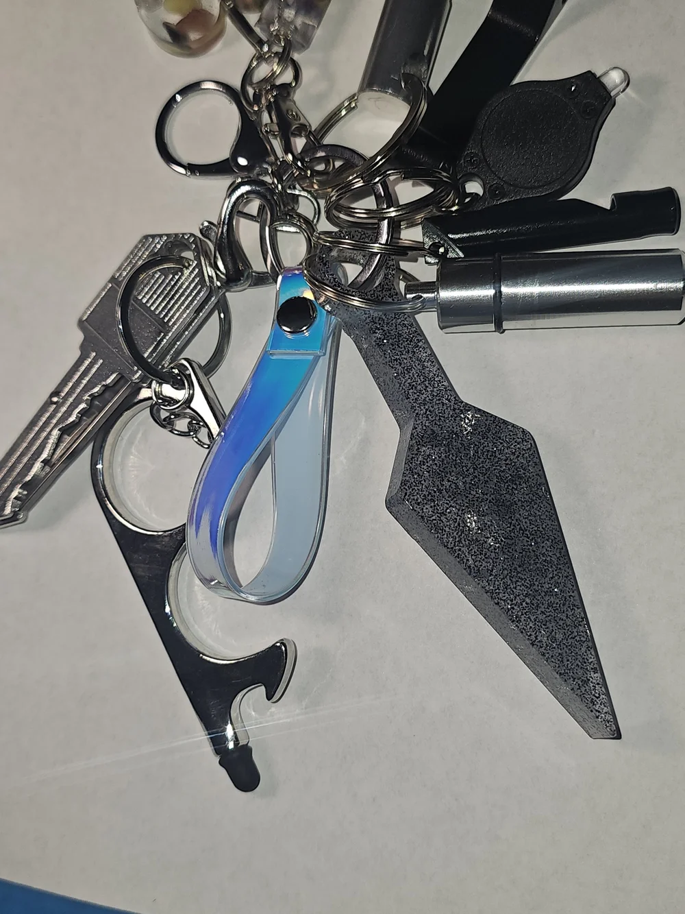 Multi-Tool Keychain Set Resin Heart Charm Filled With Chakra Chips
